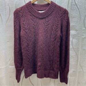 KAFFE Kasoma Pullover Sweater Knit Size S Plum Purple Eyelet Detail